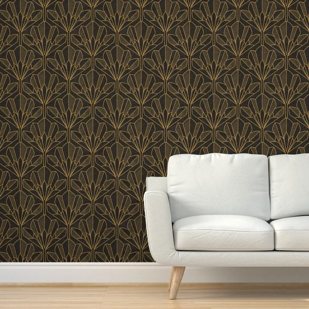 Art Deco Flower Peel and Stick Wallpaper - Black Gold product