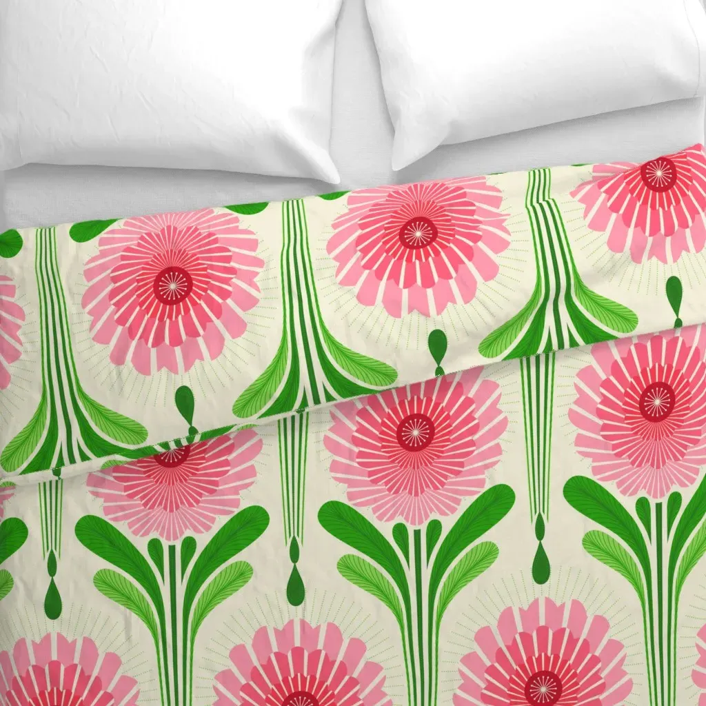Art Deco Flowers Bright Duvet Cover - Pink alternate view