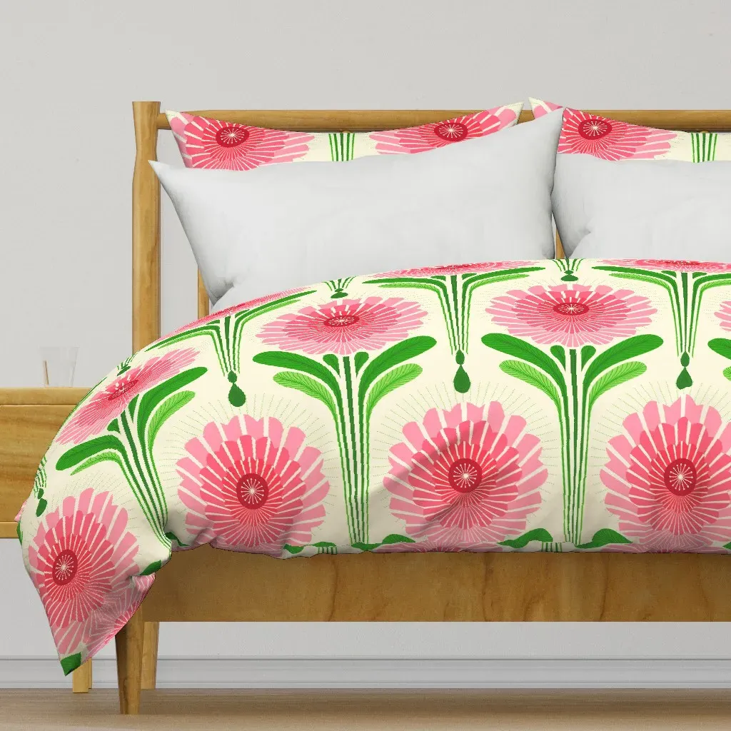 Art Deco Flowers Bright Duvet Cover - Pink product