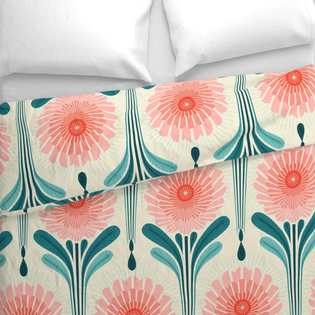 Art Deco Flowers Duvet Cover - Coral Pink alternate view