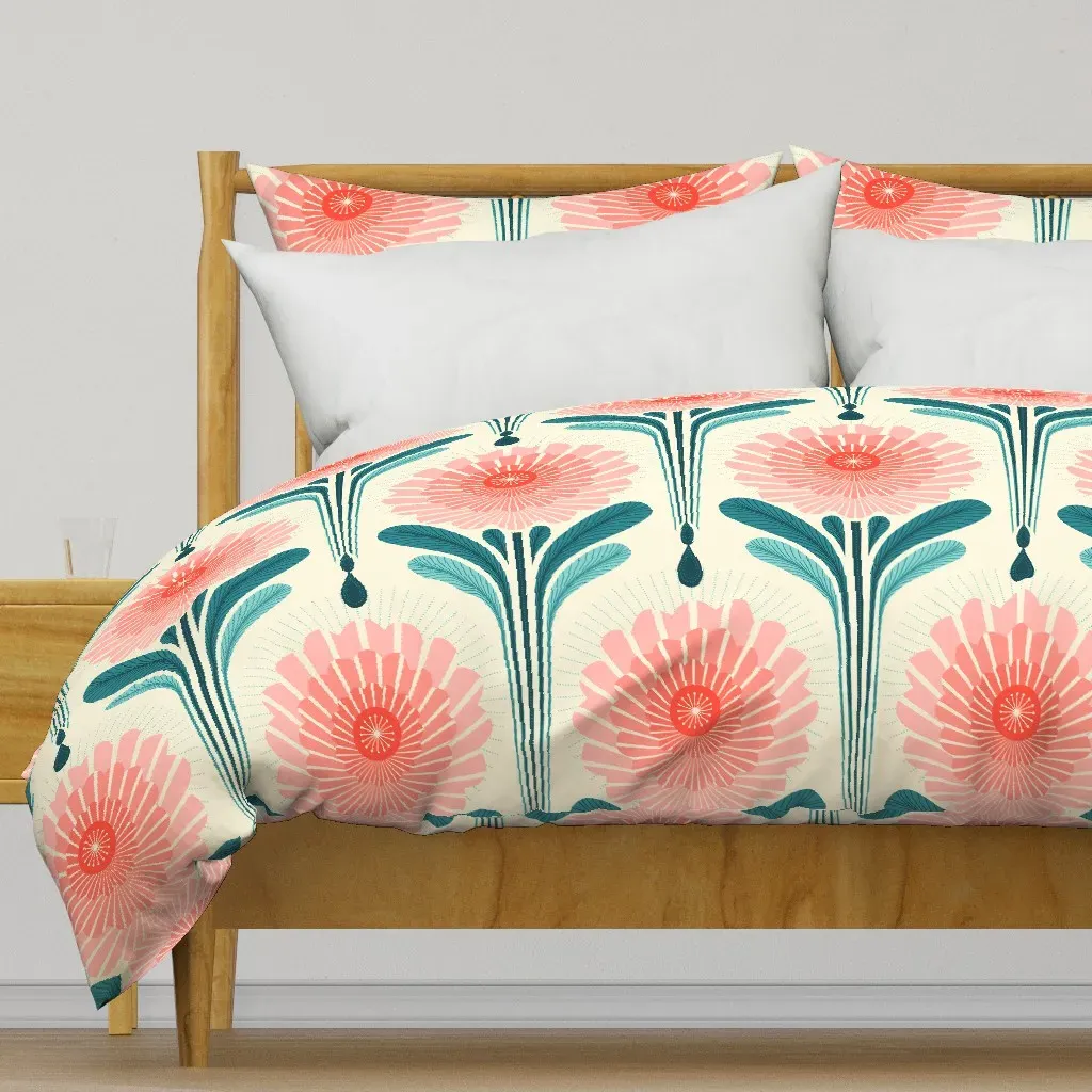 Art Deco Flowers Duvet Cover - Coral Pink product