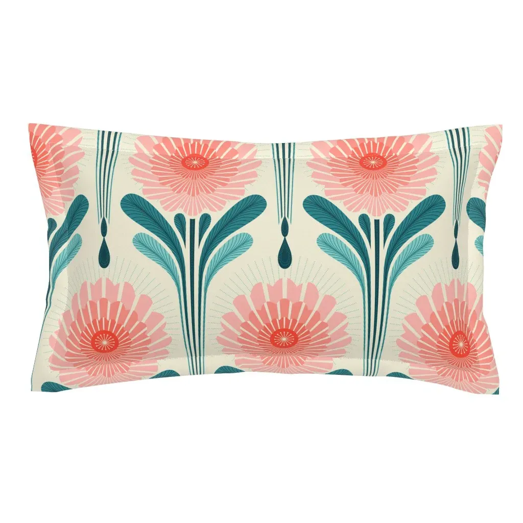 Art Deco Flowers King Size Pillow Sham - Coral Pink product
