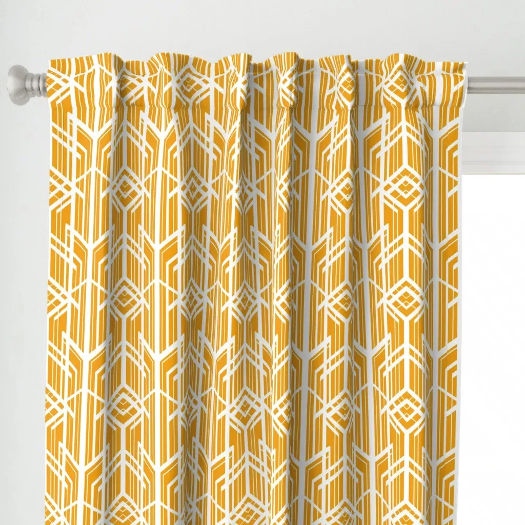 Art Deco Geometric Curtain Panel - Orange alternate view