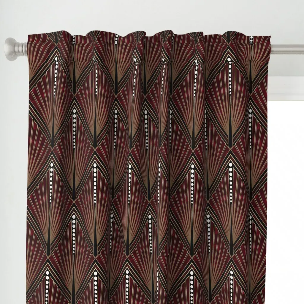 Art Deco Geometric Fan Curtain Panel - Crimson alternate view