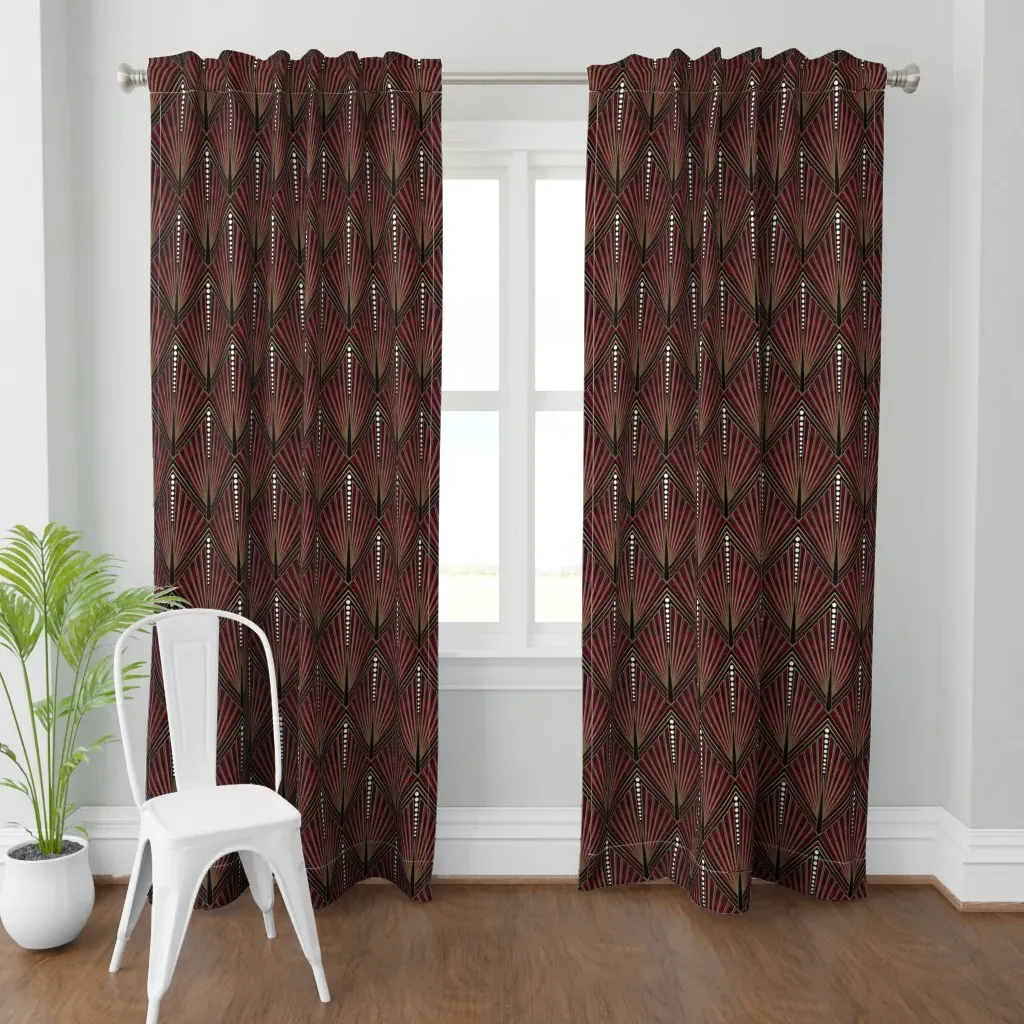 Art Deco Geometric Fan Curtain Panel - Crimson product