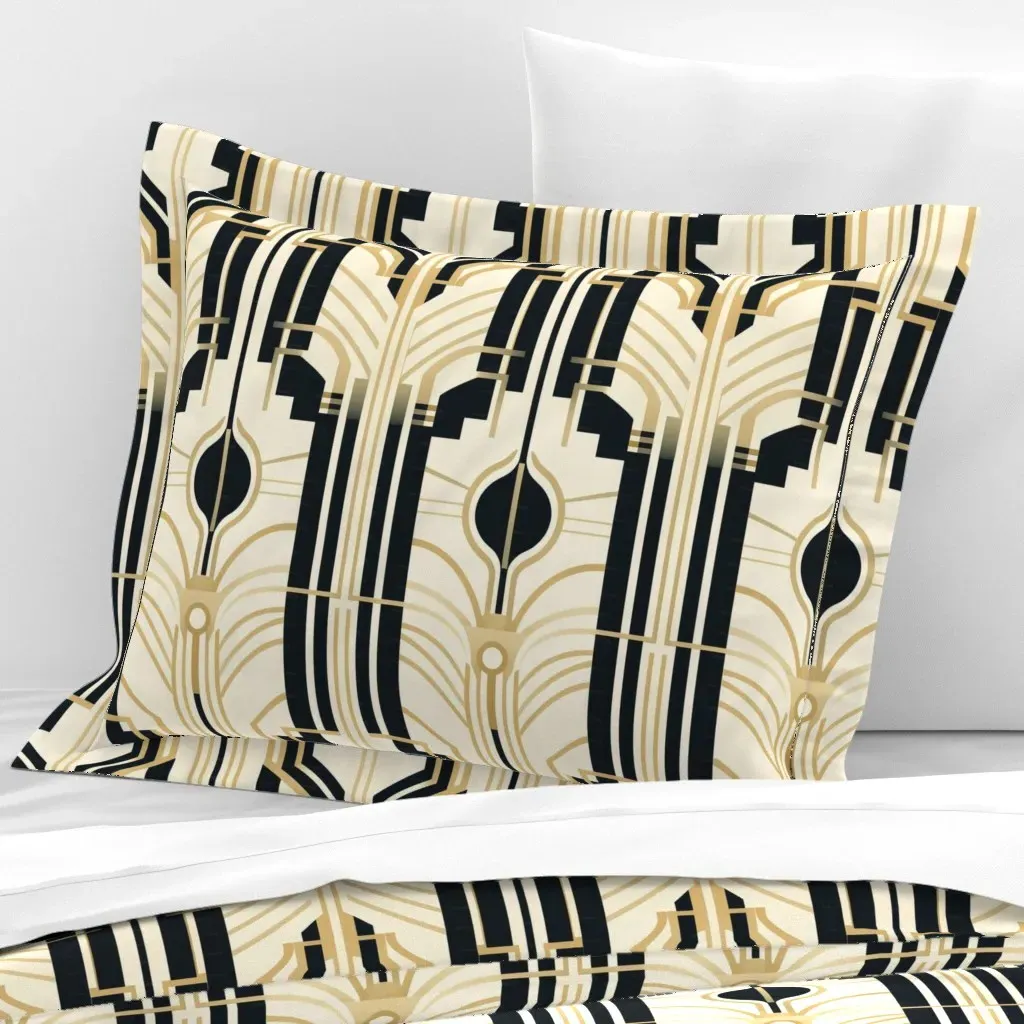 Art Deco Geometric Standard Flanged Cushion Cover - Cream, Cotton Sateen product