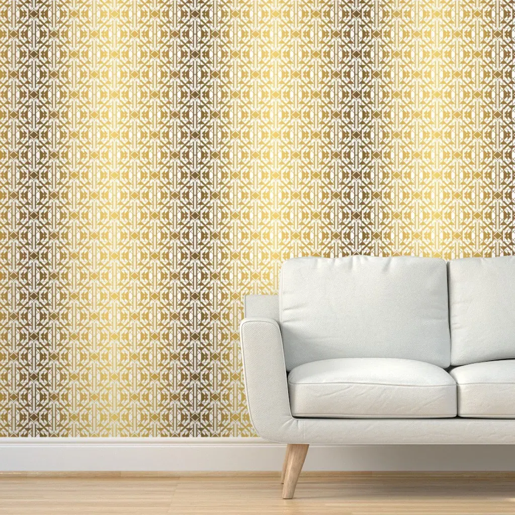 Art Deco Geometric Triangle Peel and Stick Wallpaper - White, Gold product