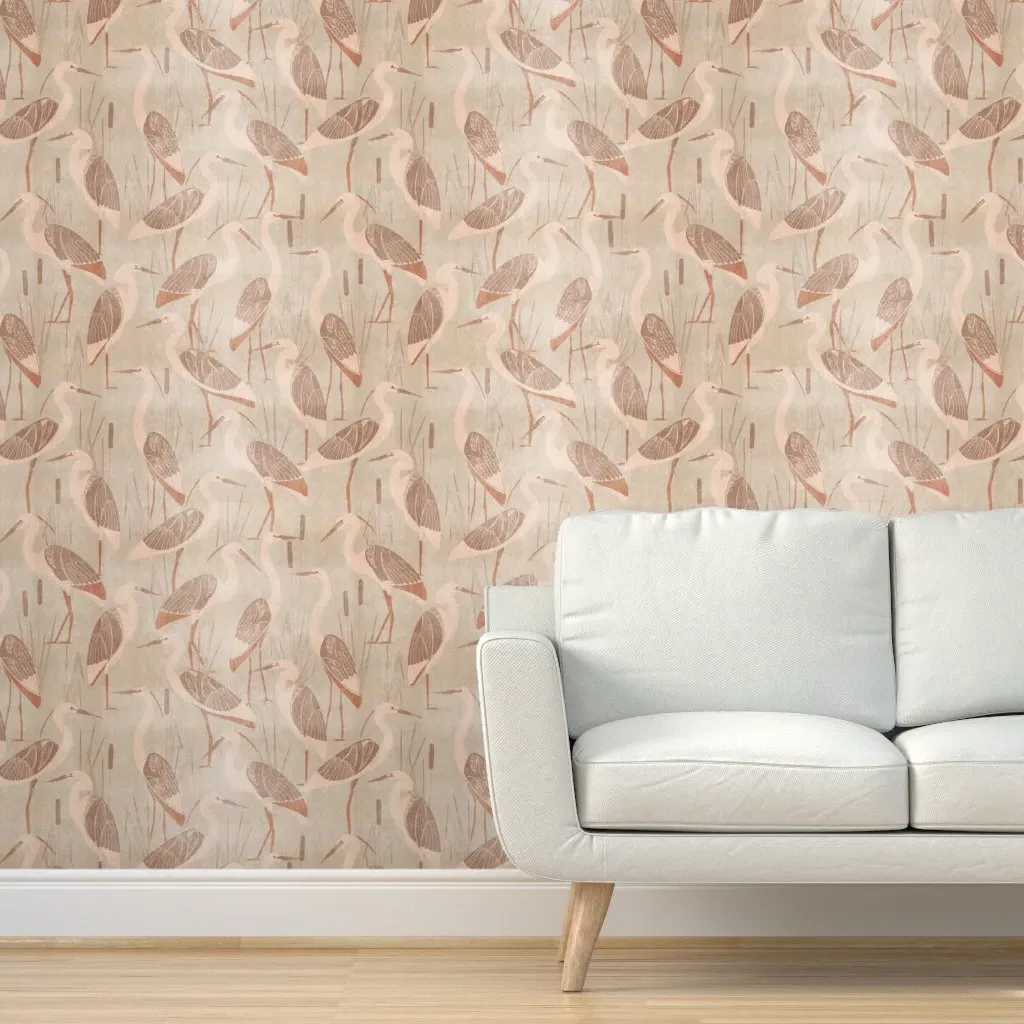Art Deco Great Egret Peel and Stick Wallpaper - Peach product