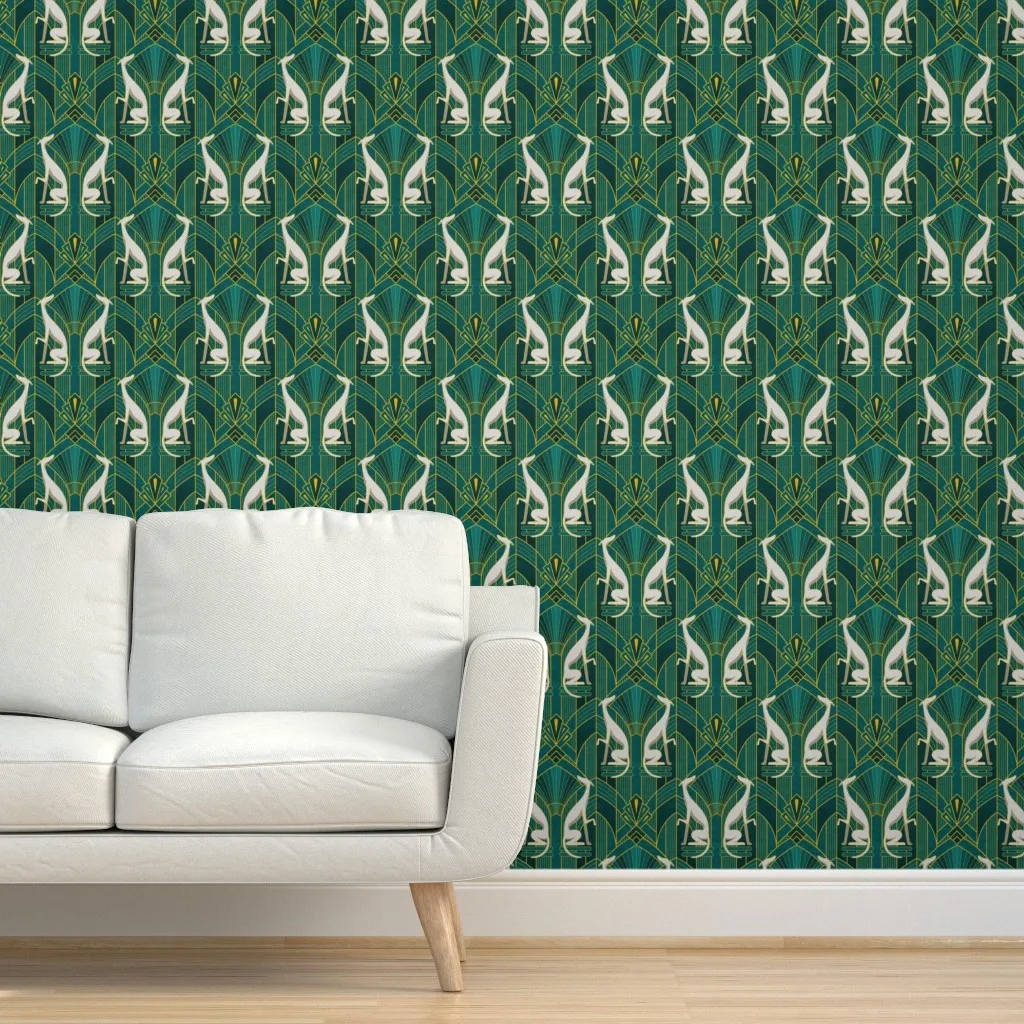 Art Deco Greyhound Peel and Stick Wallpaper - Teal product