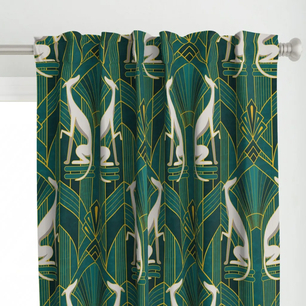 Art Deco Greyhounds Curtain Panel - Teal alternate view