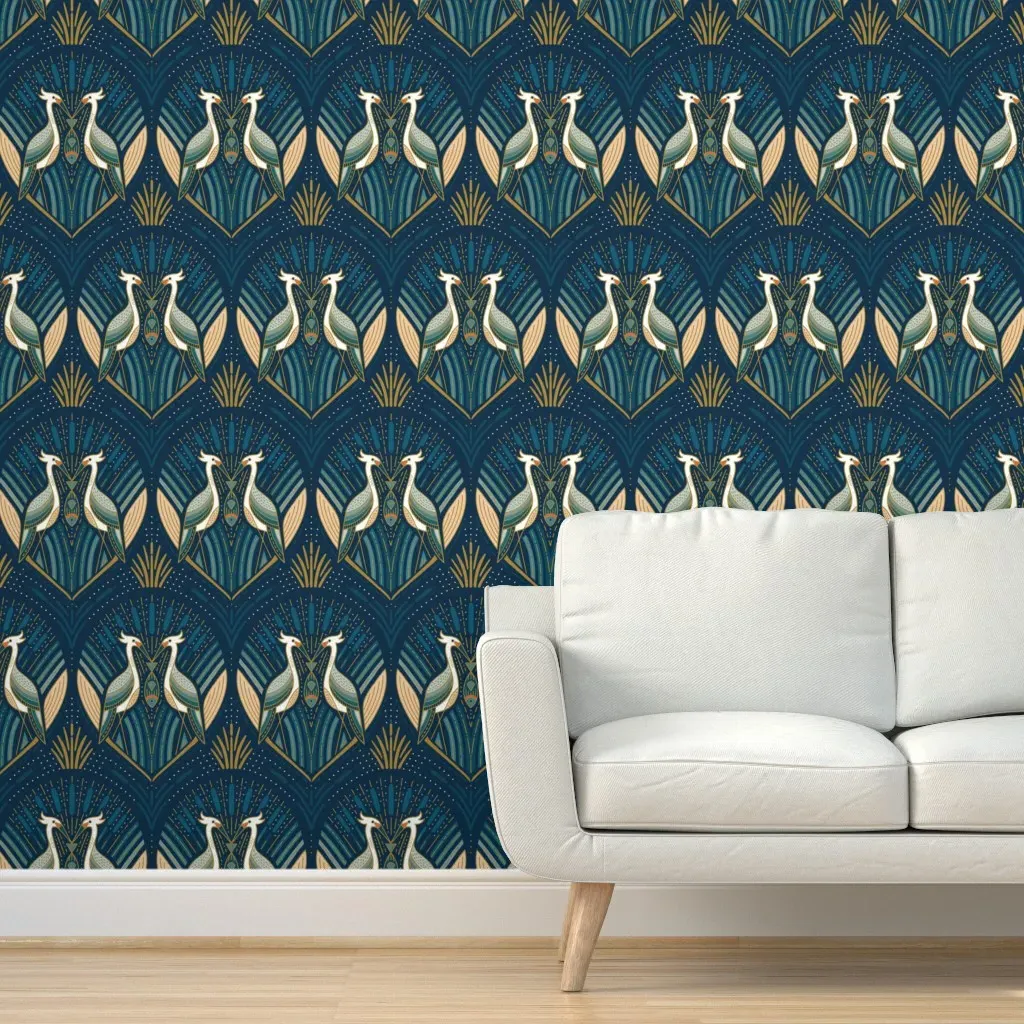 Art Deco Herons Peel and Stick Wallpaper - Cream product