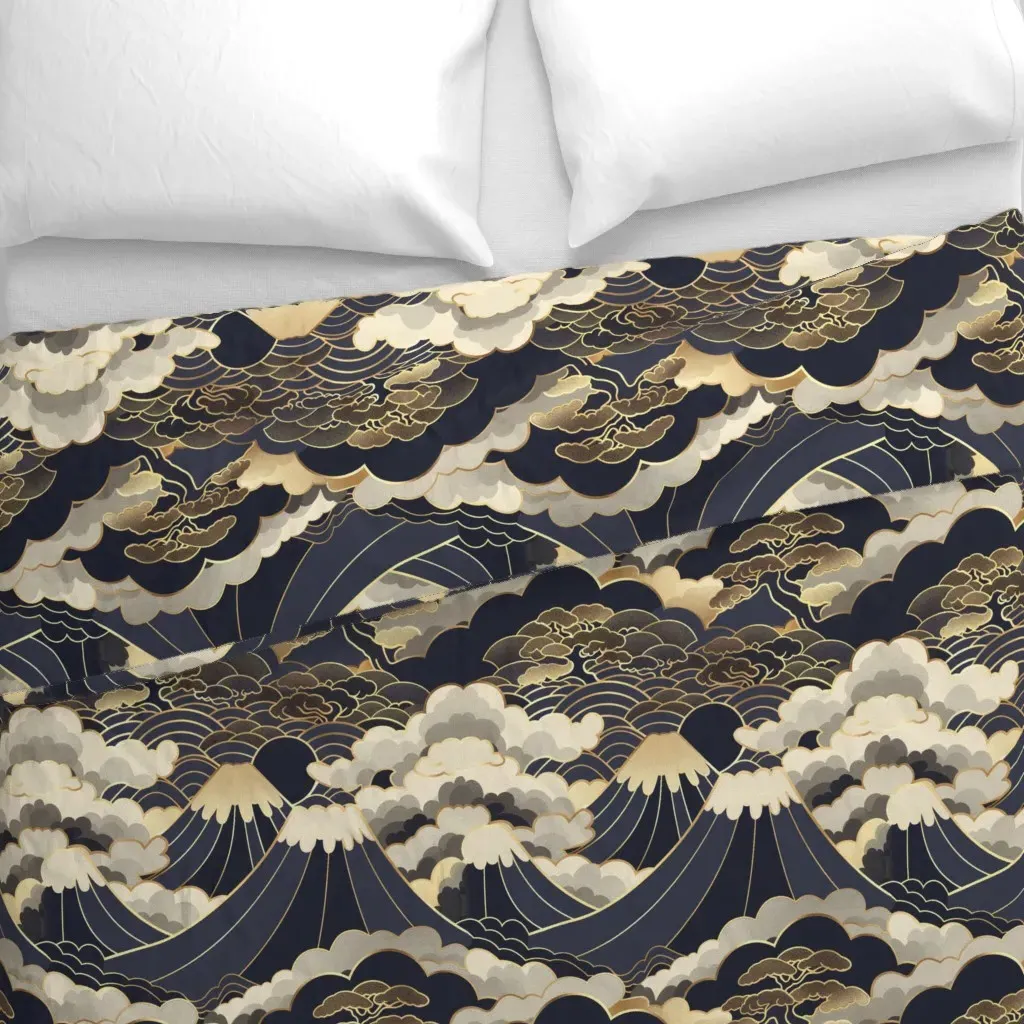 Art Deco Japanese Mount Fuji Duvet Cover - Dark Blue alternate view