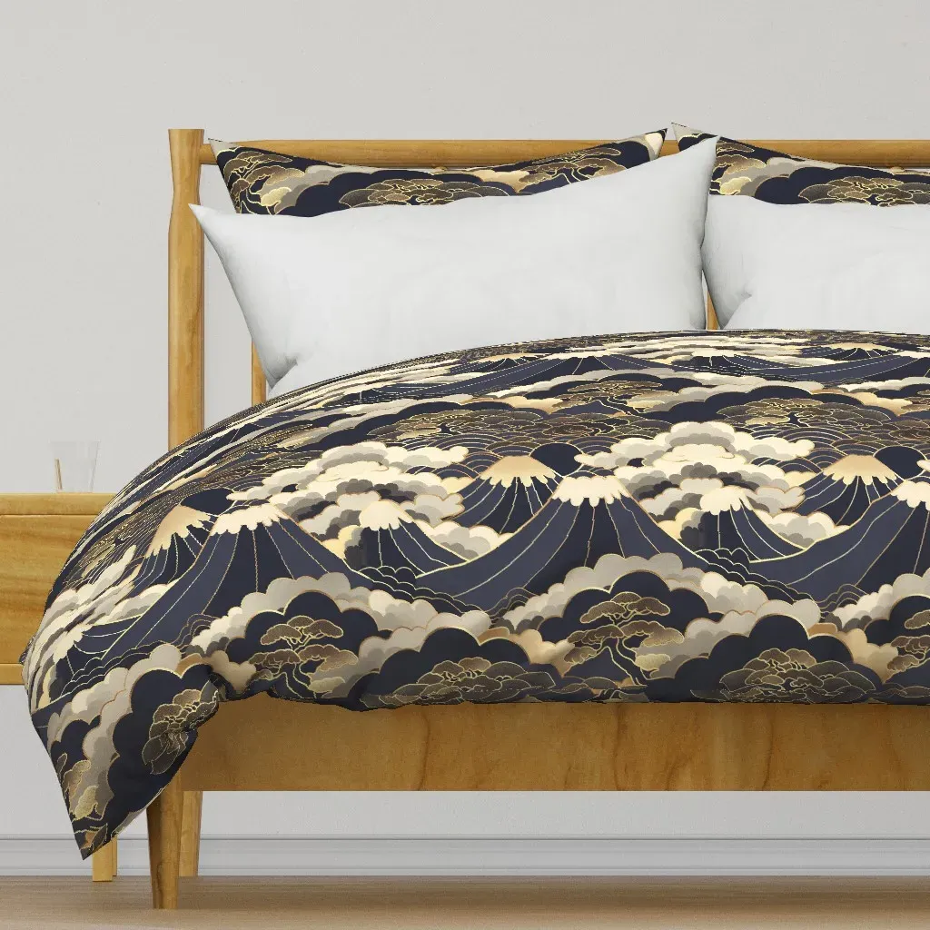 Art Deco Japanese Mount Fuji Duvet Cover - Dark Blue product