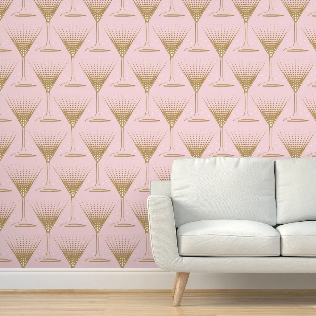 Art Deco Jazz Bubbly Peel and Stick Wallpaper - Pink, Gold product