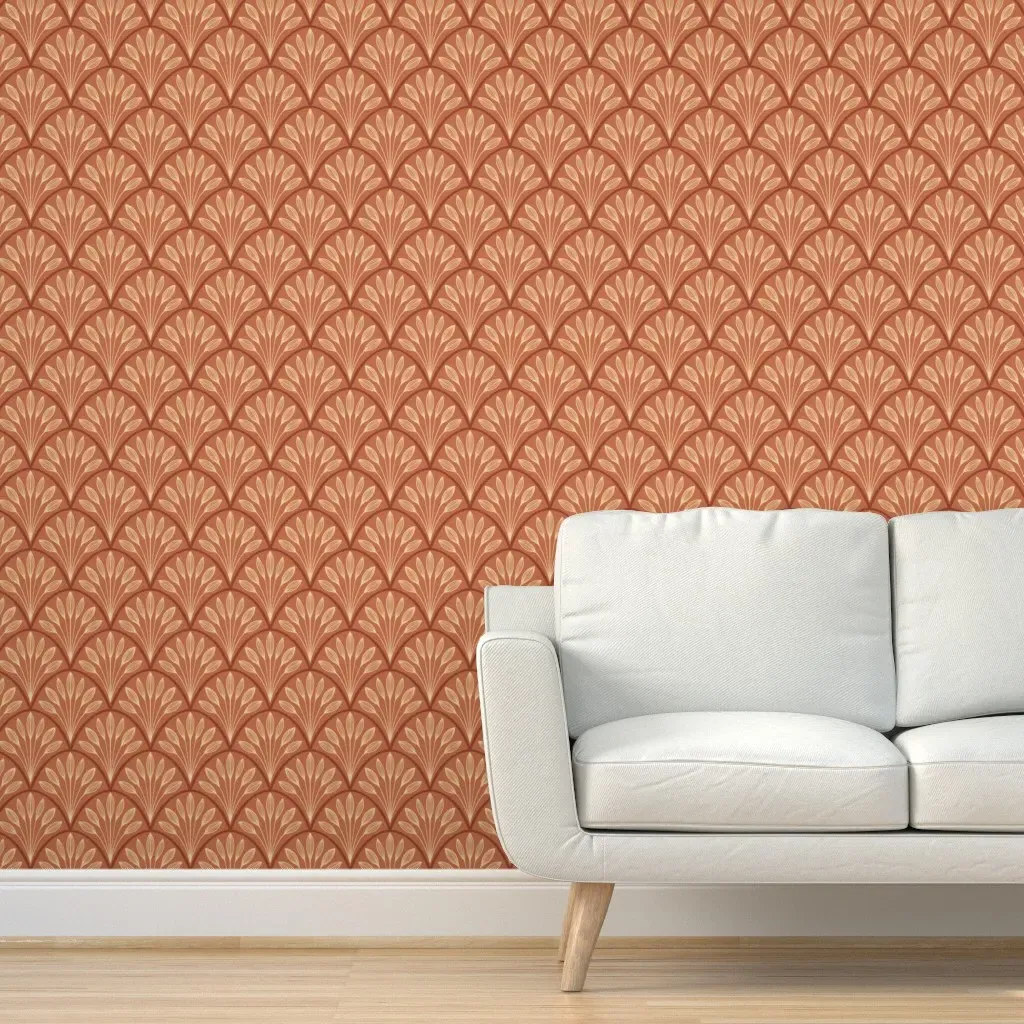 Art Deco Leaf Fan Peel and Stick Wallpaper - Terracotta product