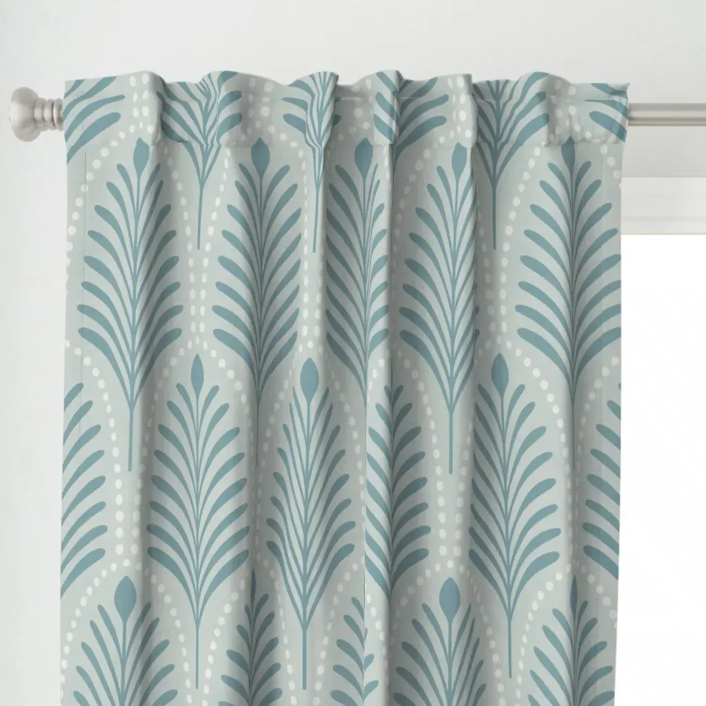 Art Deco Leaves Curtain Panel - Dusty Blue alternate view