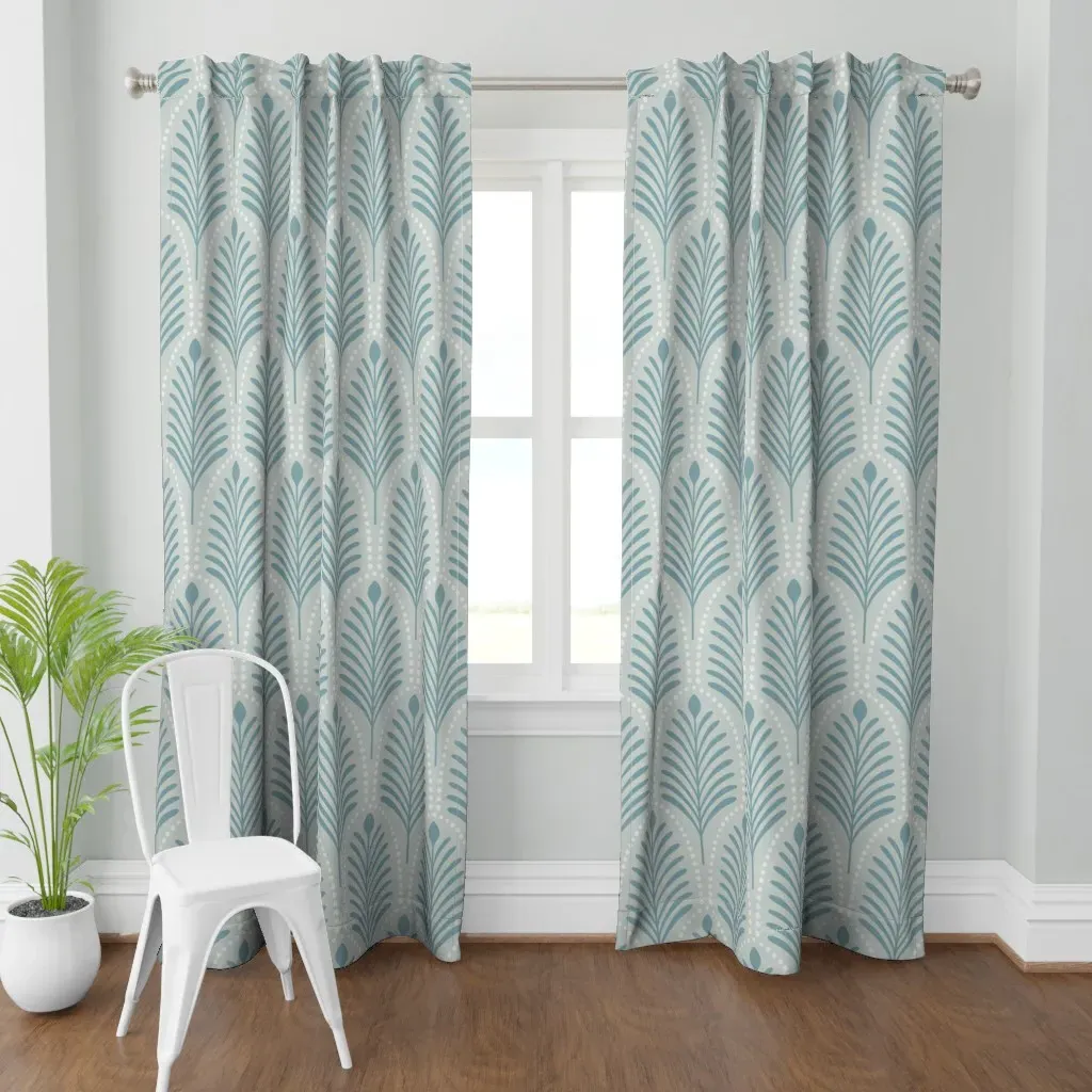 Art Deco Leaves Curtain Panel - Dusty Blue product