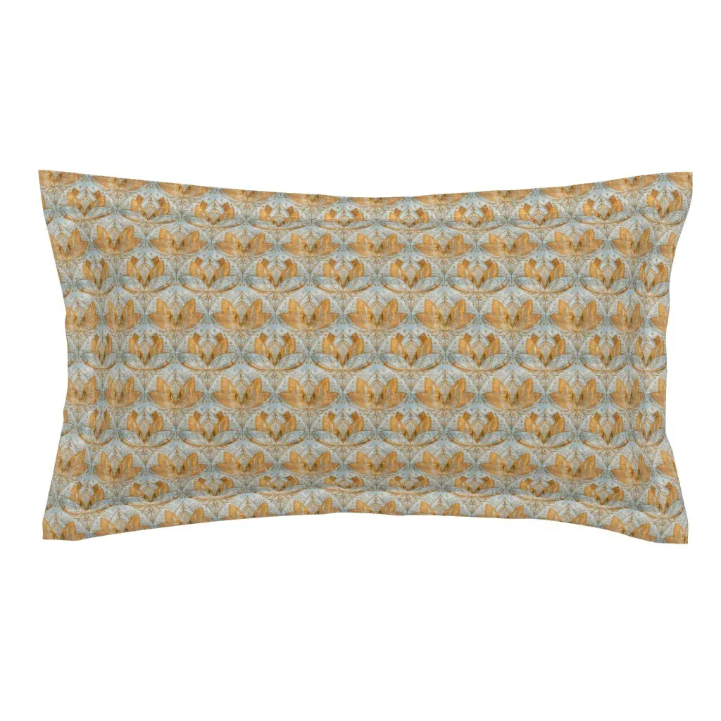Art Deco Lotus Flowers Extra Small King Pillow Sham - Mustard Yellow product