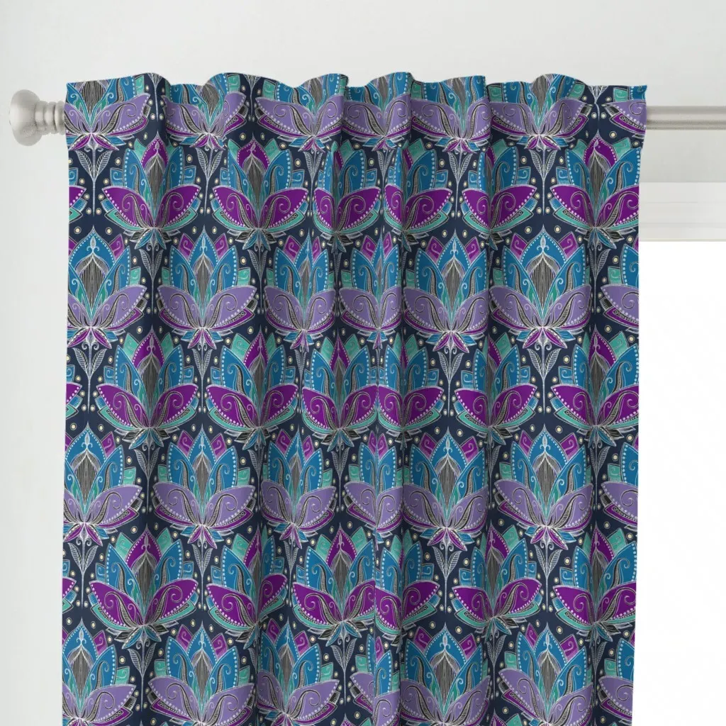 Art Deco Lotus Rising Curtain Panel - Purple alternate view