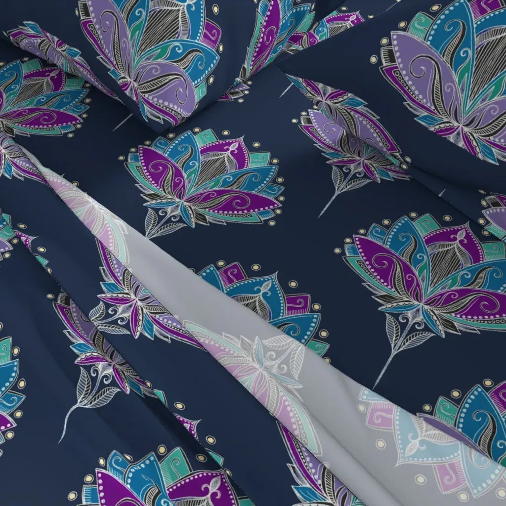 Art Deco Lotus Rising Midnight Purples Twin Sheet Set alternate view