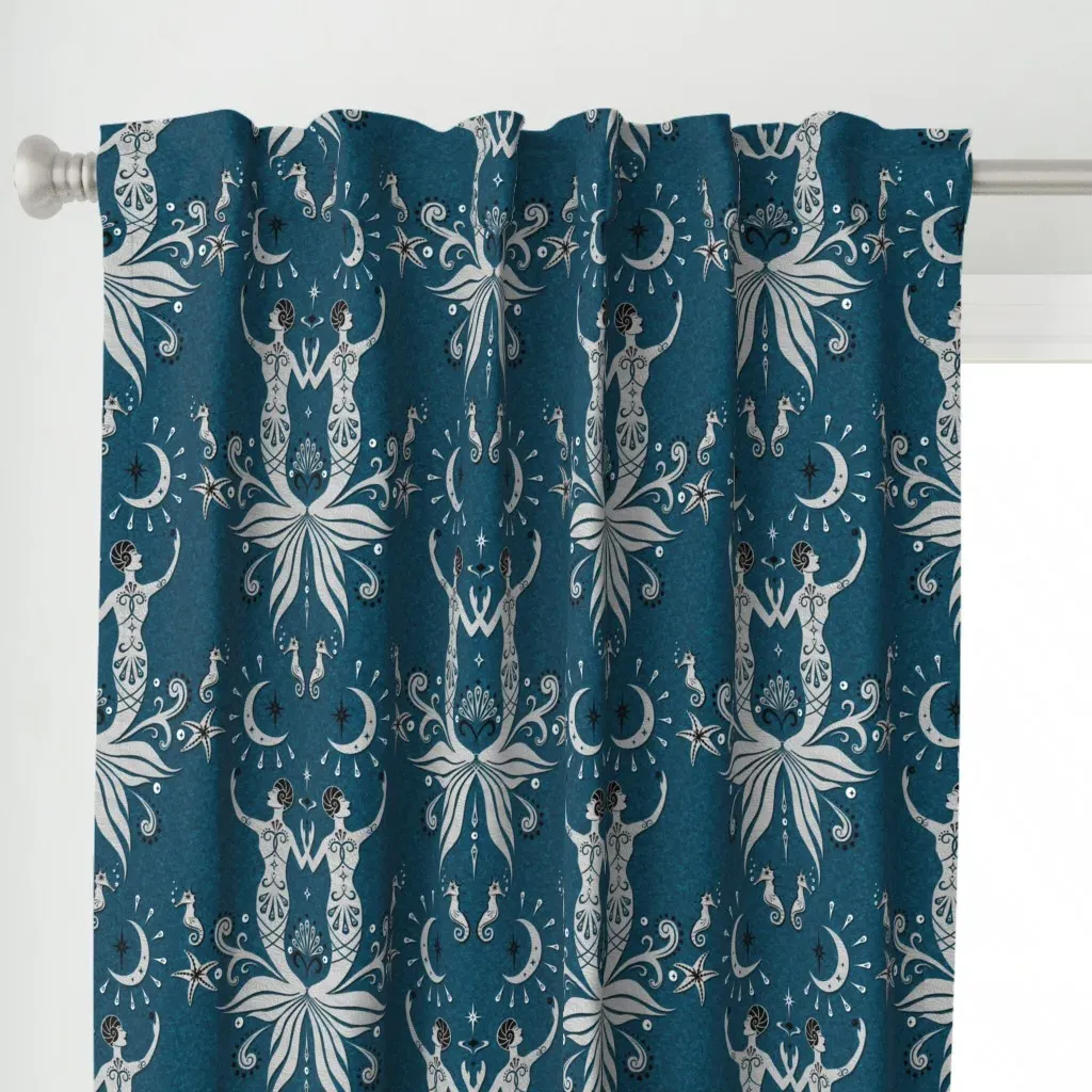 Art Deco Mermaids Curtain Panel - Silver alternate view