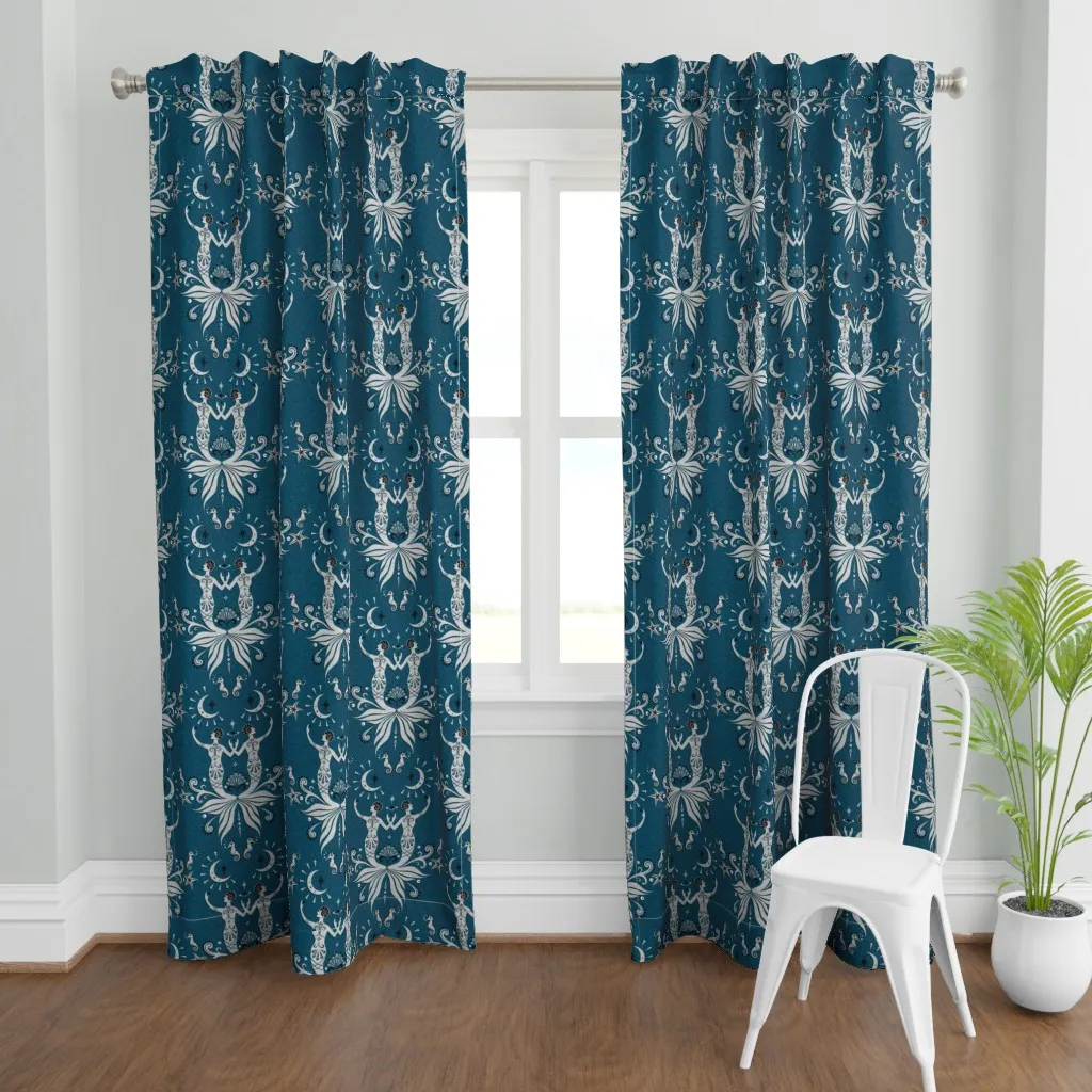 Art Deco Mermaids Curtain Panel - Silver product