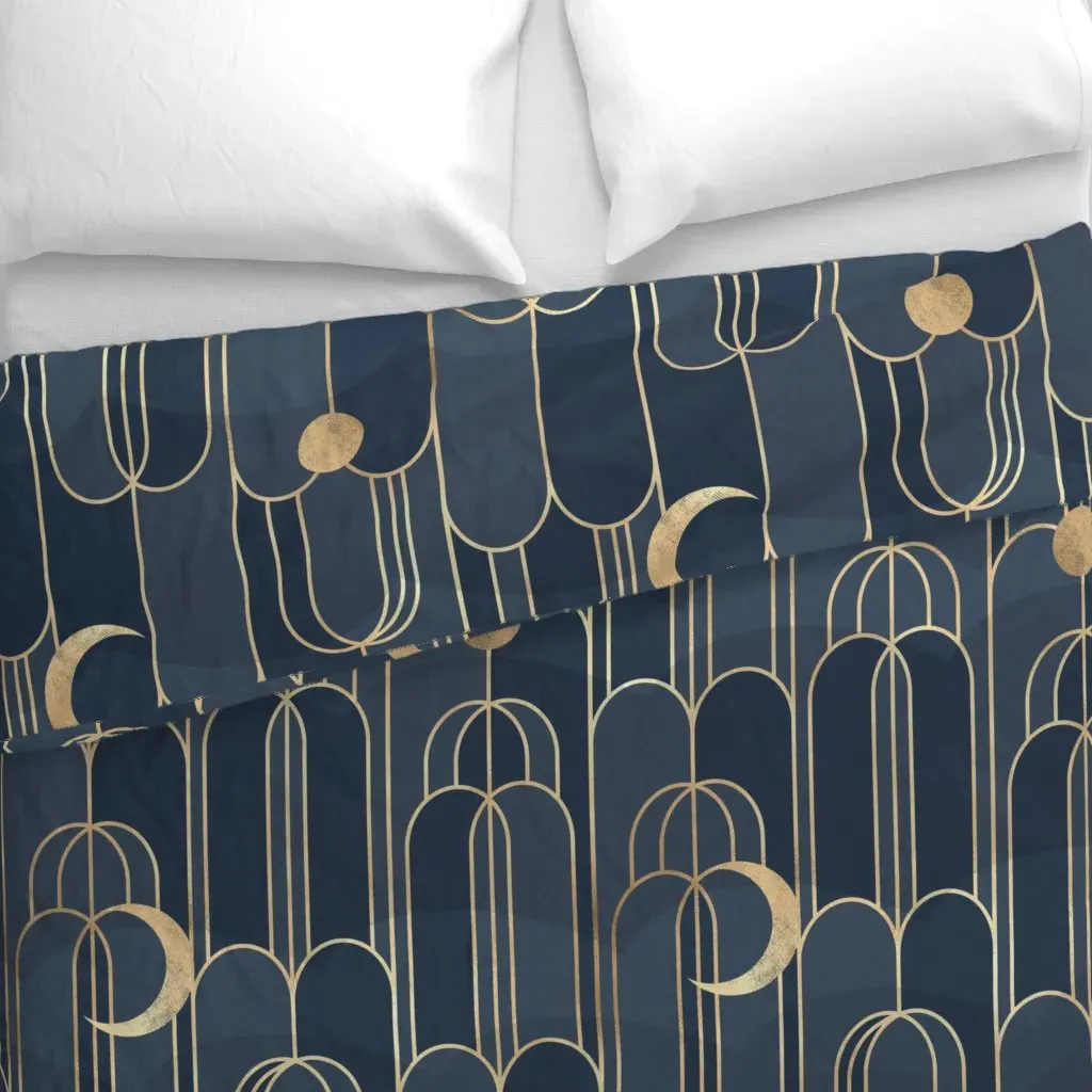Art Deco Moon And Waterfall Duvet Cover - Navy Blue alternate view