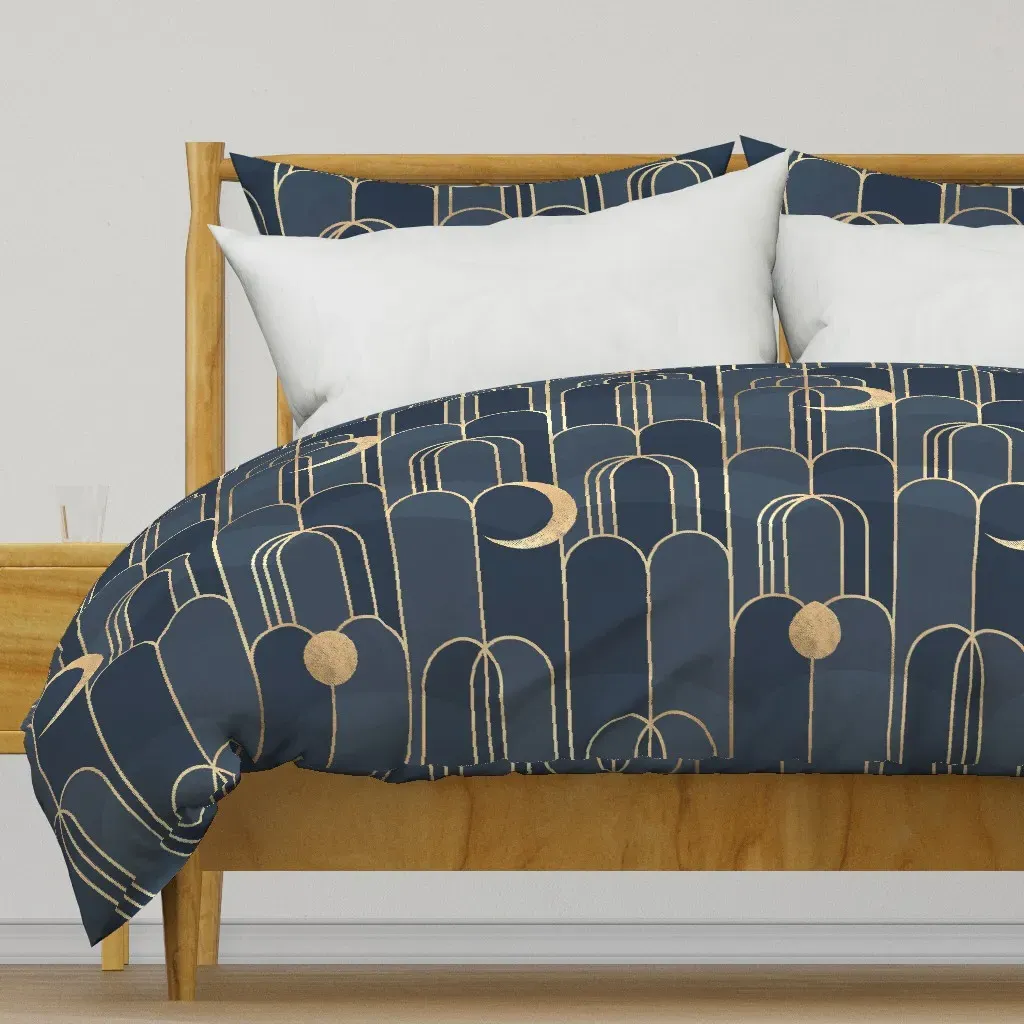 Art Deco Moon And Waterfall Duvet Cover - Navy Blue product