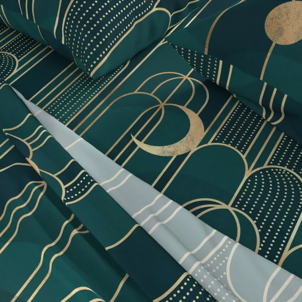 Art Deco Moon And Waterfall Jumbo Queen Sheet Set - Teal alternate view
