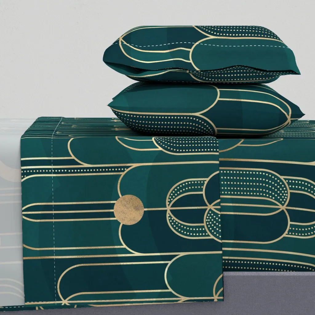Art Deco Moon And Waterfall Jumbo Queen Sheet Set - Teal product