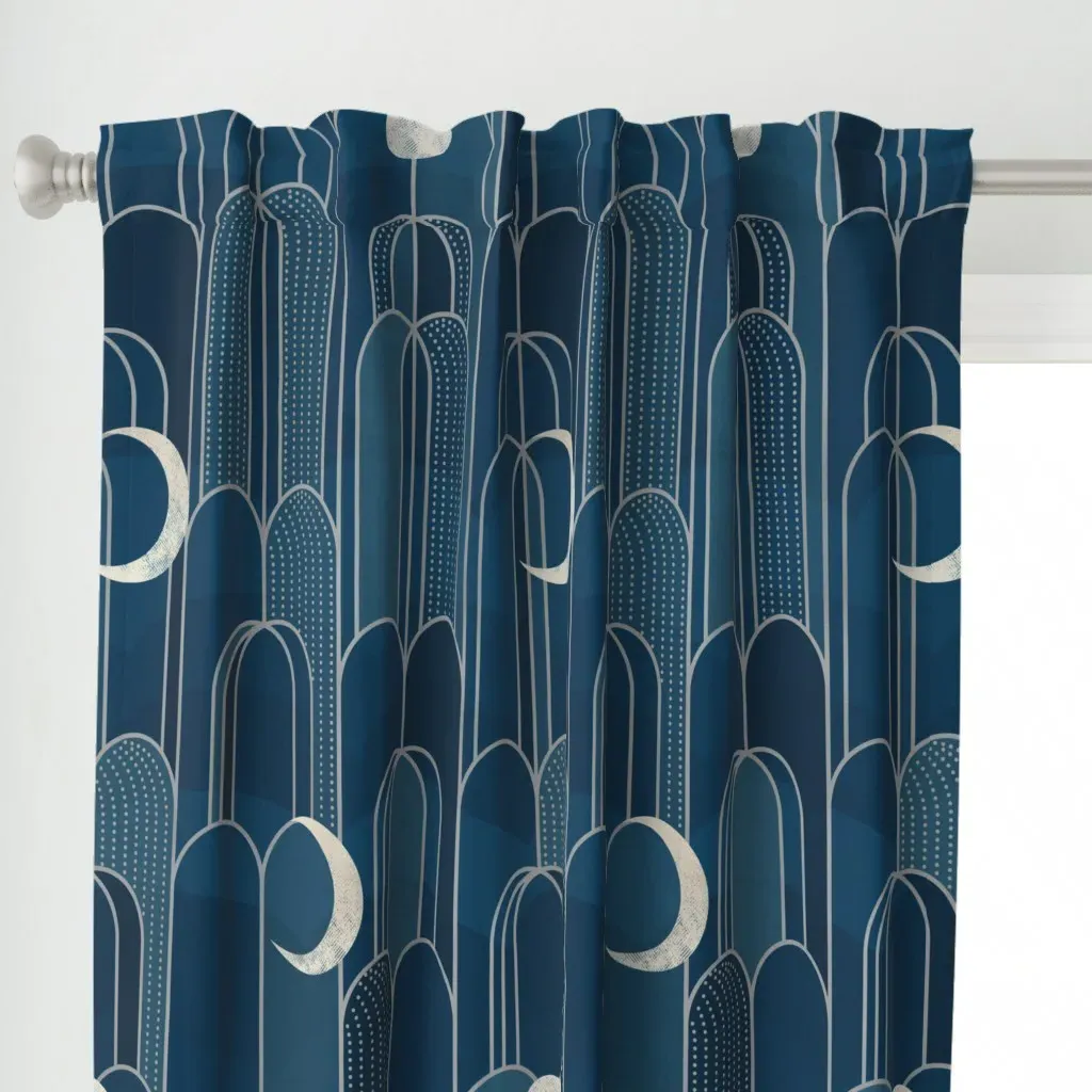 Art Deco Moon Curtain Panel - Dark Blue alternate view