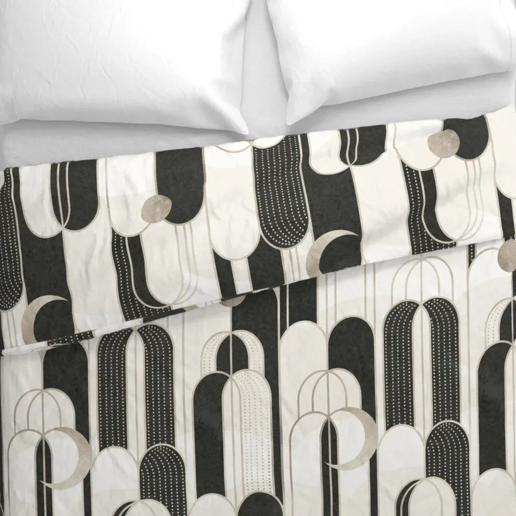 Art Deco Moons And Waterfall Duvet Cover - Black alternate view