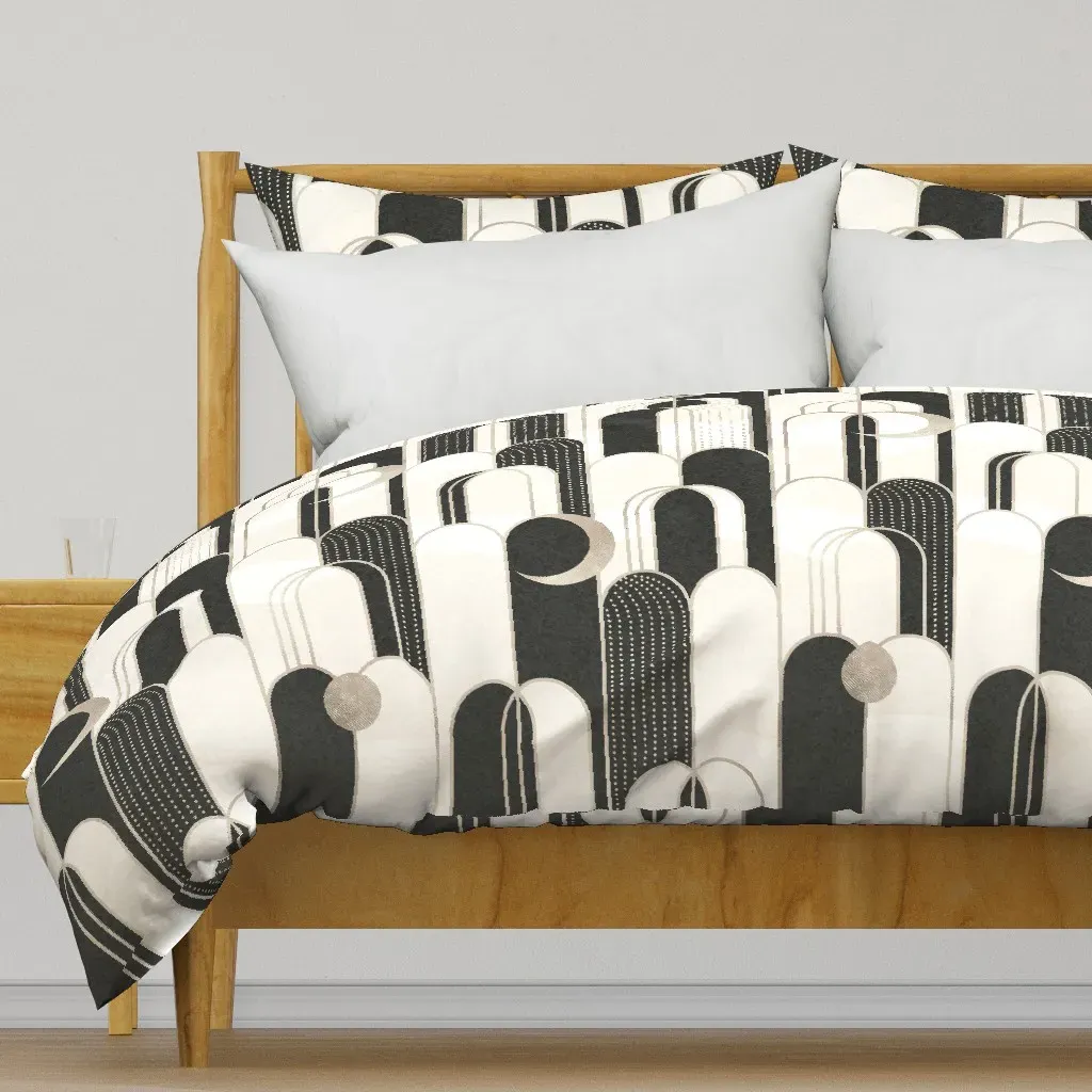 Art Deco Moons And Waterfall Duvet Cover - Black product