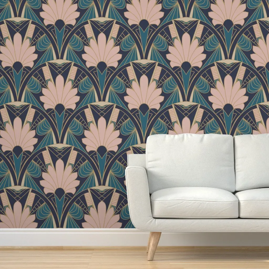 Art Deco Motifs Peel and Stick Wallpaper - Dusty Rose product