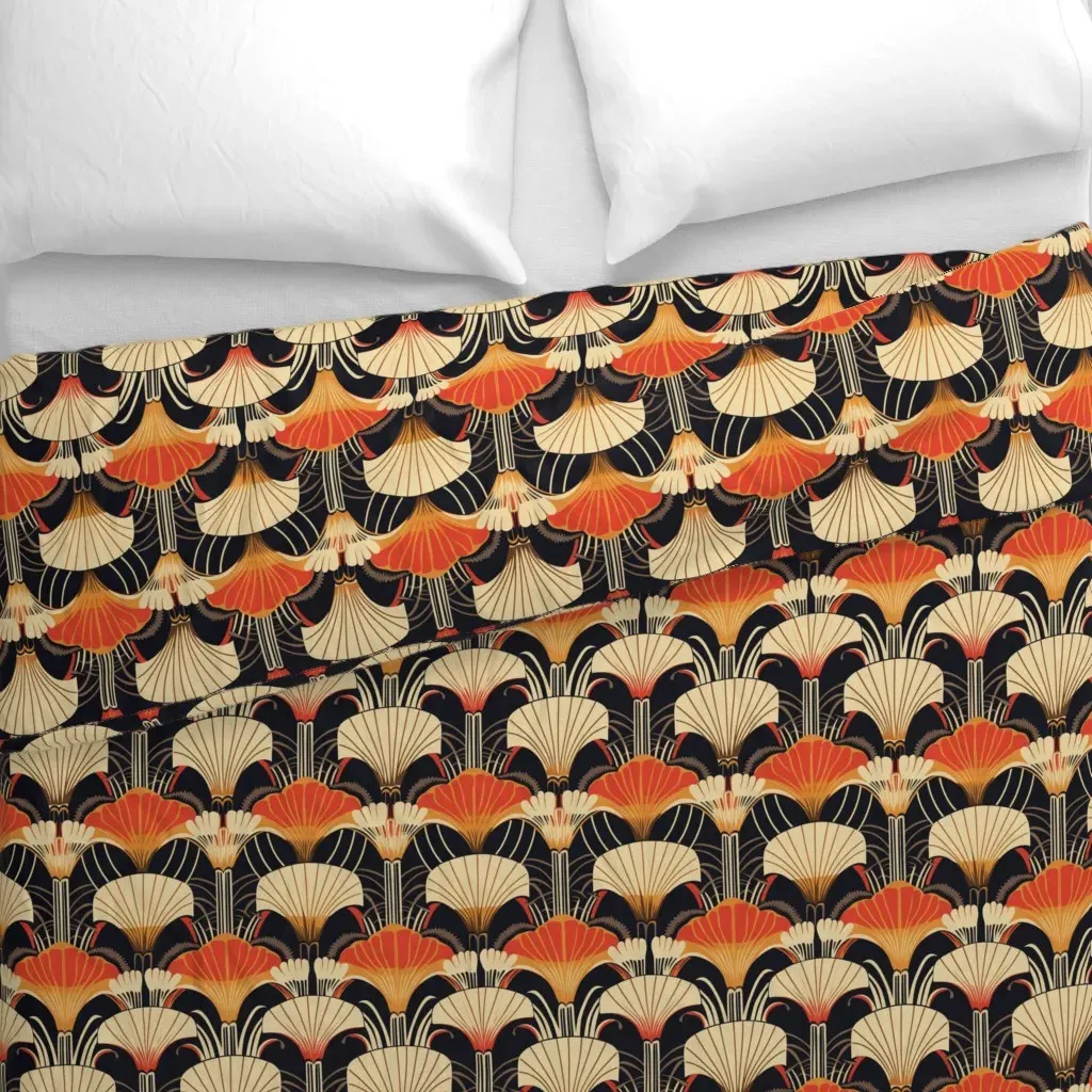 Art Deco Mushrooms in Gold Duvet Cover - Orange alternate view