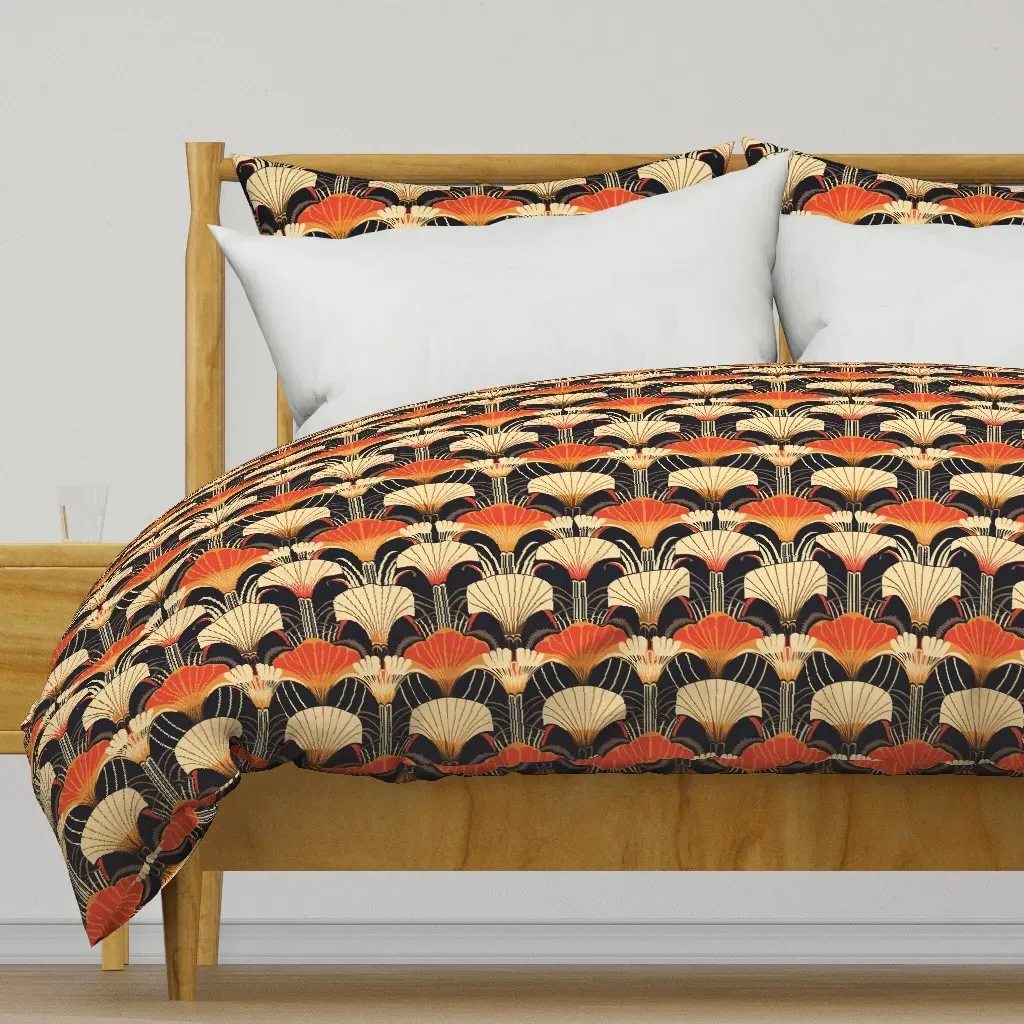 Art Deco Mushrooms in Gold Duvet Cover - Orange product