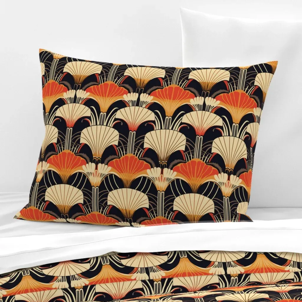 Art Deco Mushrooms Standard Knife Edge Cushion - Orange, Cotton Sateen product