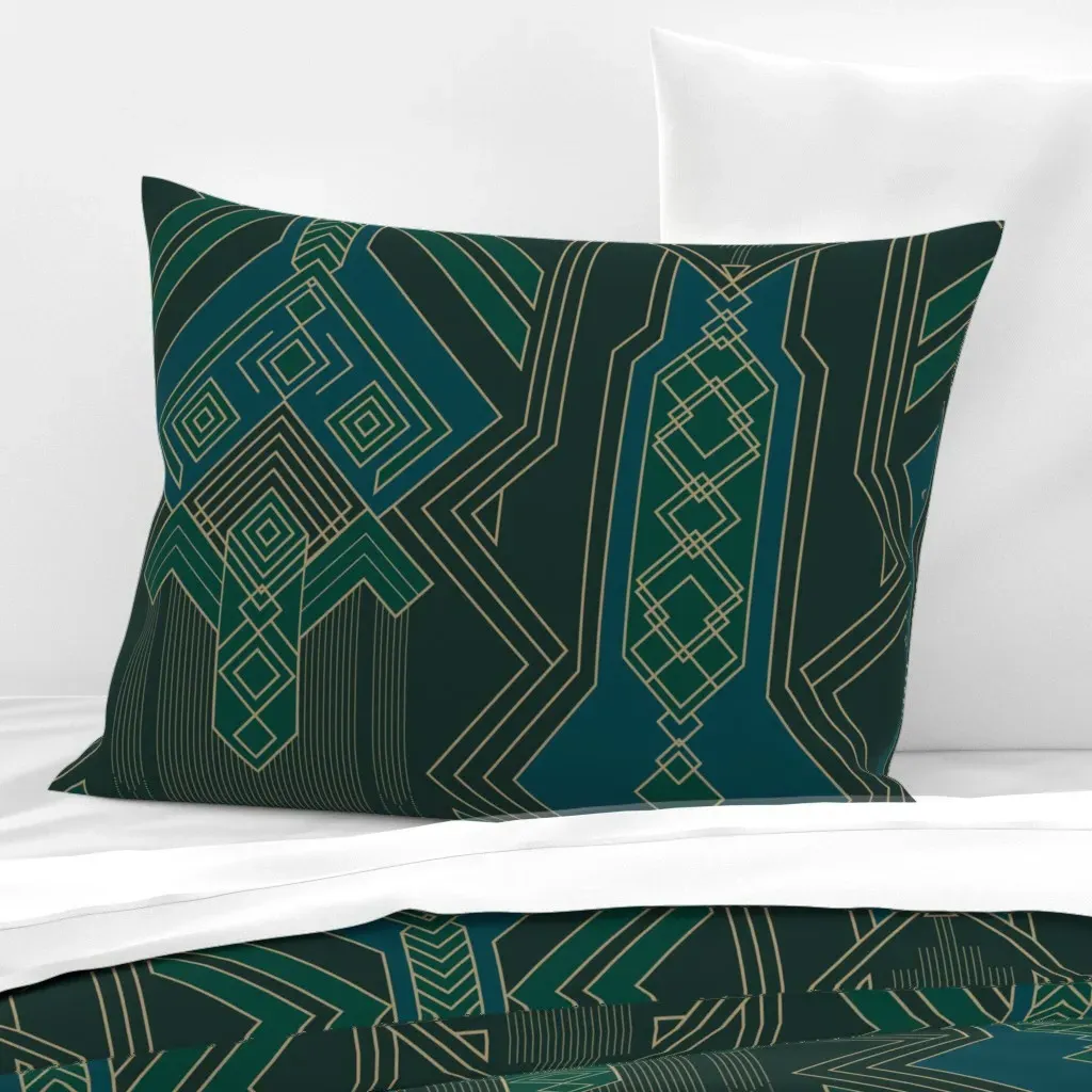 Art Deco Noir Standard Knife Edge Cushion Cover - Teal, Cotton Sateen product