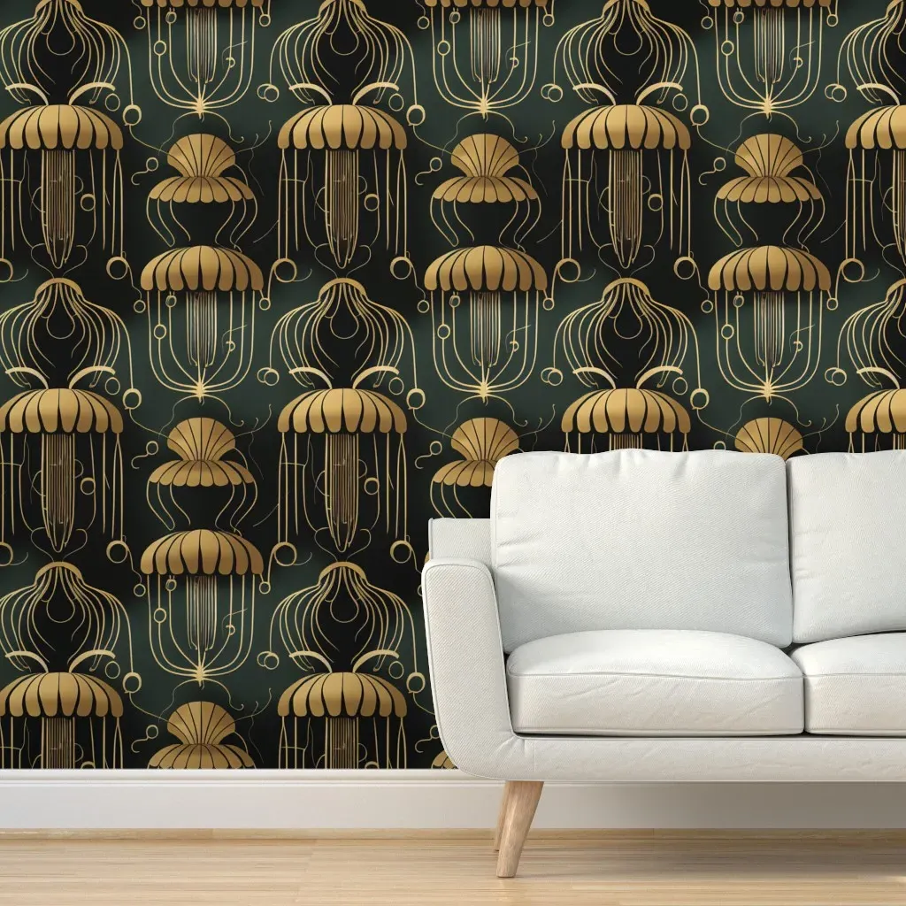 Art Deco Octopus Peel and Stick Wallpaper - Gold product