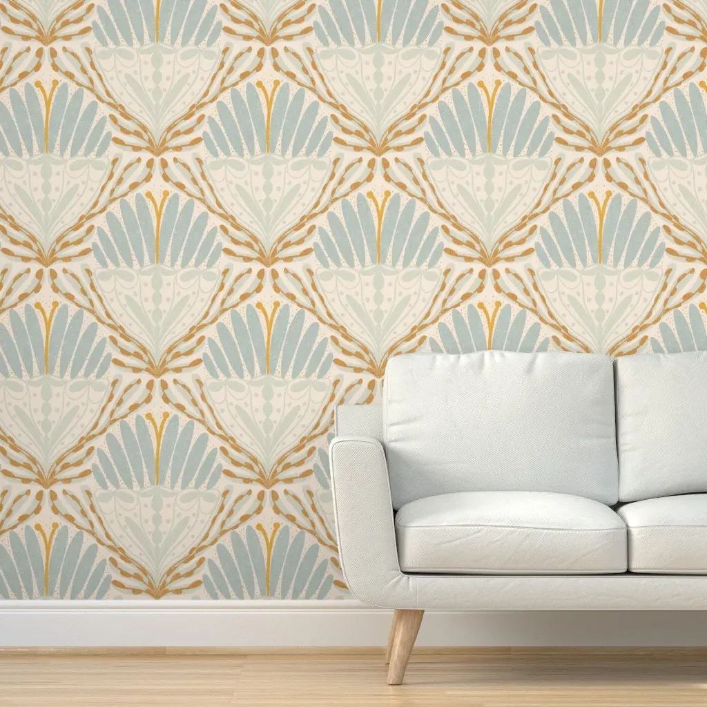 Art Deco Ogee Floral Peel and Stick Wallpaper - Sage Green, Woven Texture product