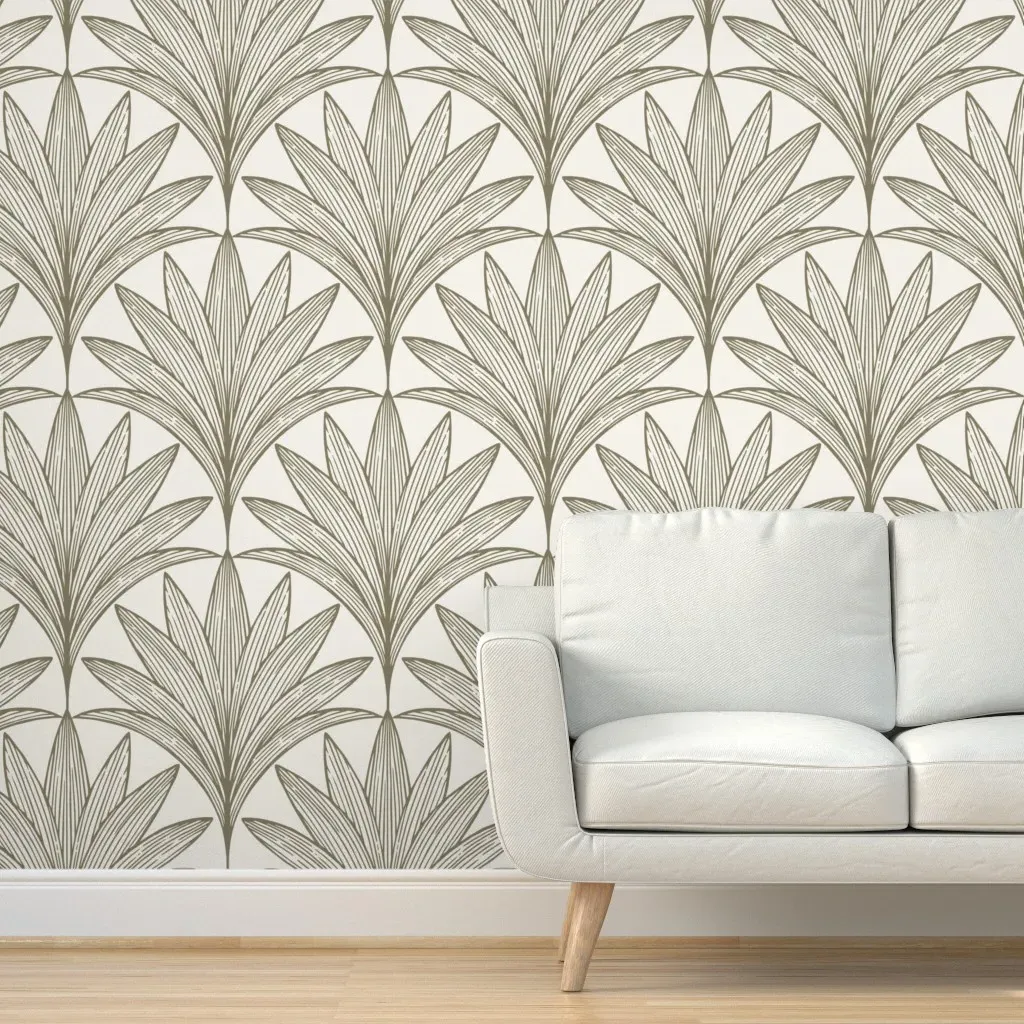 Art Deco Palm Leaf Scallop Peel and Stick Wallpaper - Olive Green product