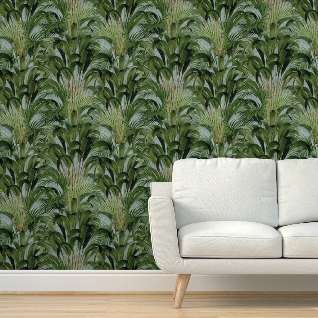 Art Deco Palm Peel and Stick Wallpaper - Aqua Blue product