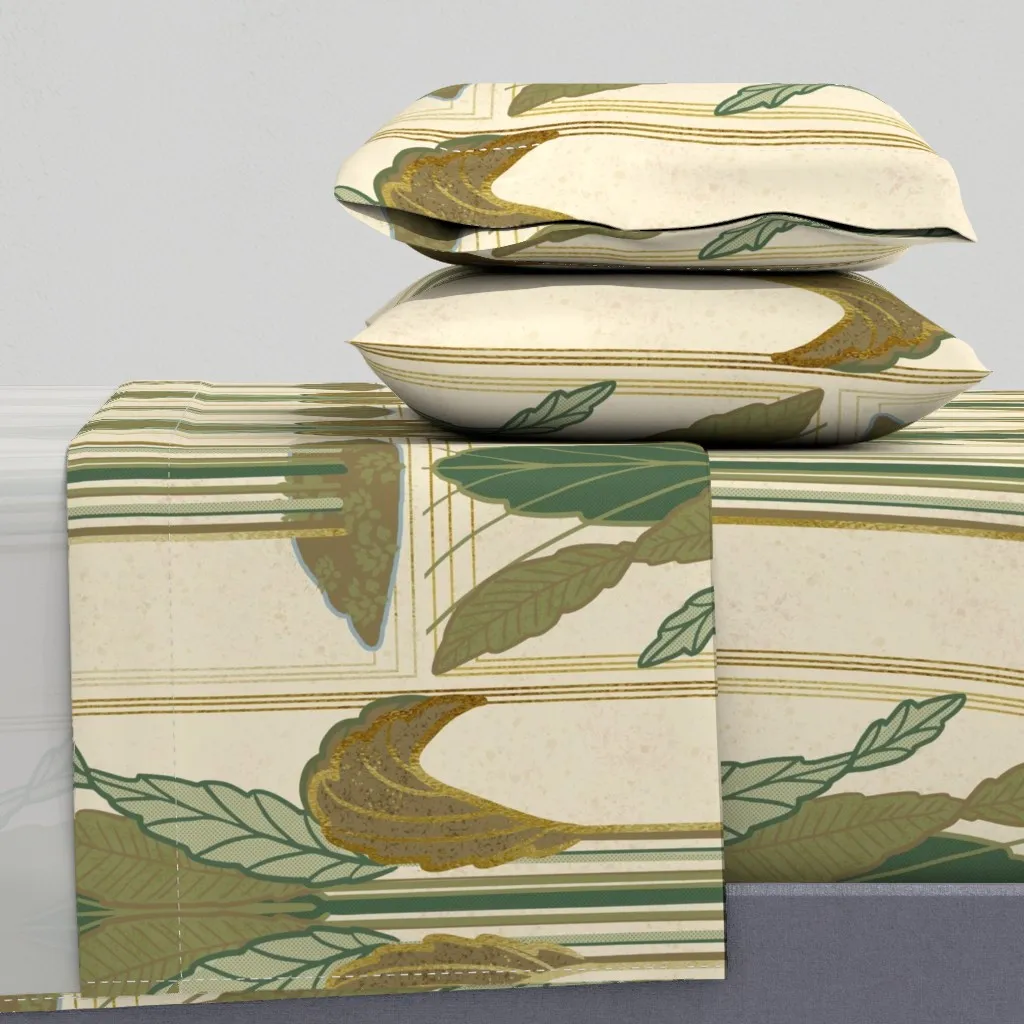 Art Deco Palm Trees Cal King Sheet Set - Gold, Cream product