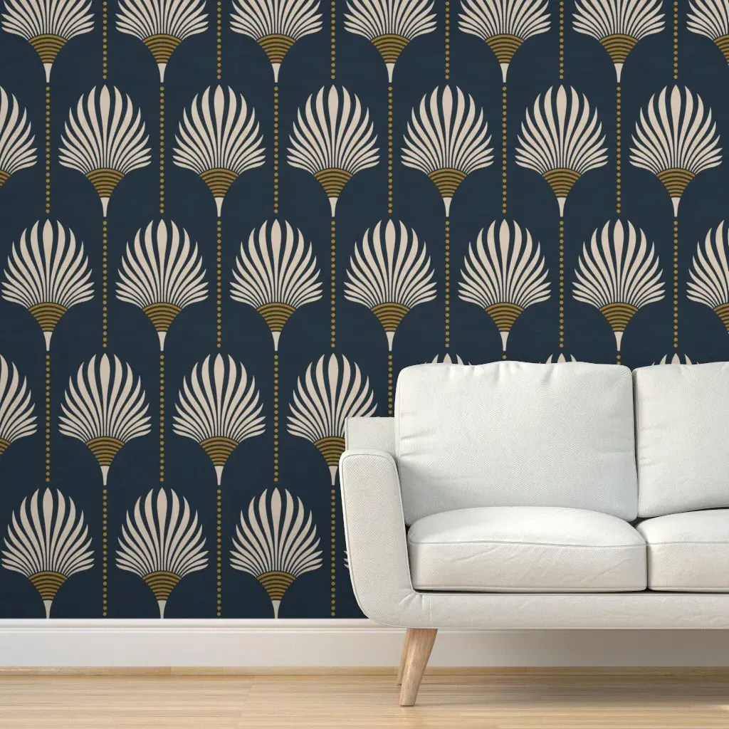 Art Deco Palms Peel and Stick Wallpaper - Navy Blue product
