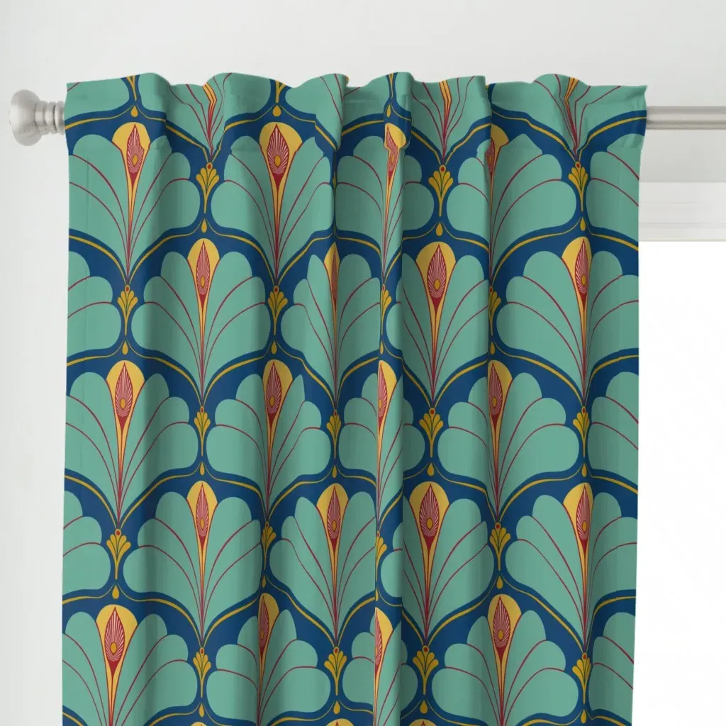 Art Deco Pattern Curtain Panel - Teal alternate view