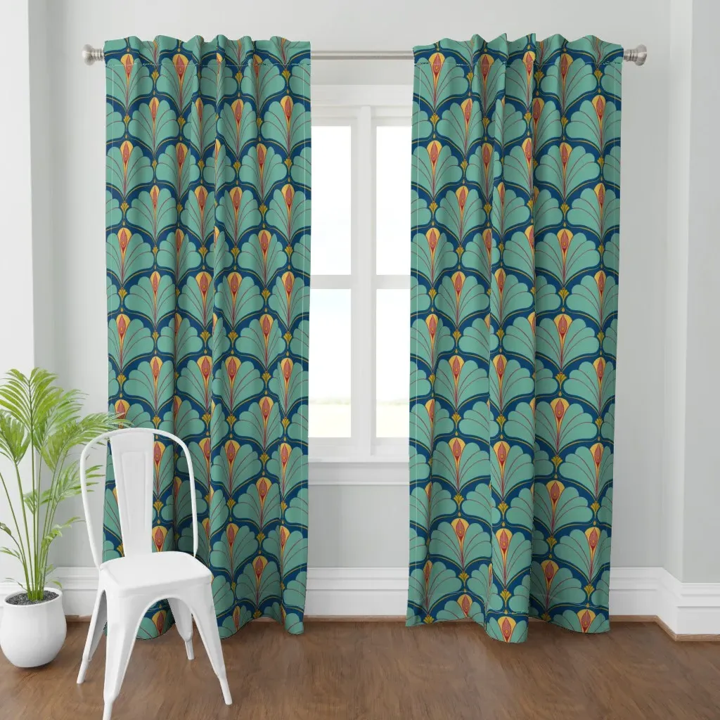 Art Deco Pattern Curtain Panel - Teal product