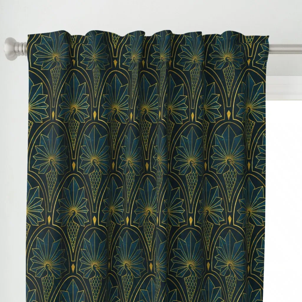 Art Deco Peacock Curtain Panel - Teal alternate view