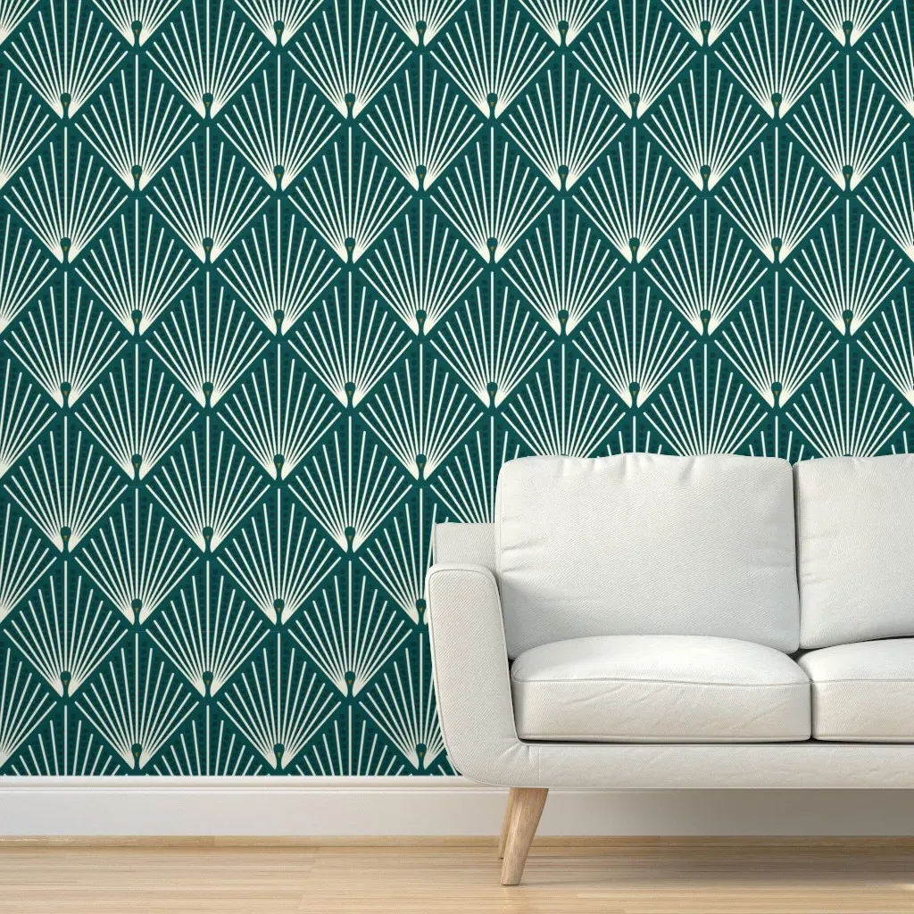 Art Deco Peacocks Peel and Stick Wallpaper - Teal product