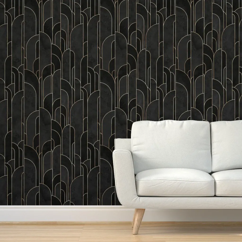 Art Deco Peel and Stick Wallpaper - Dark Gray, Velvet product