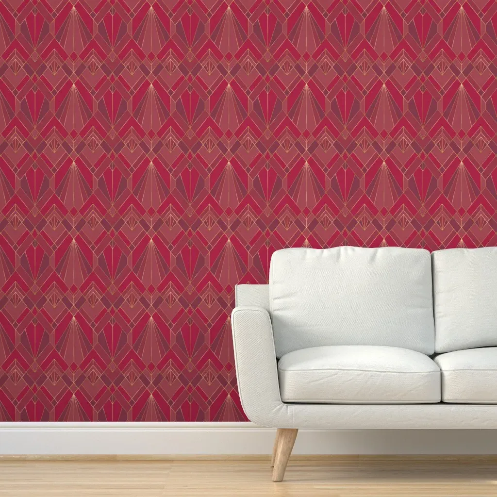 Art Deco Peel and Stick Wallpaper Medium Scale - Burgundy product